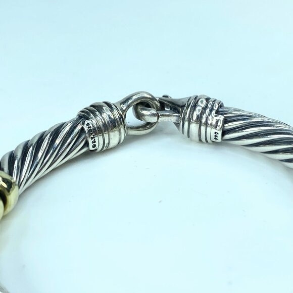David Yurman Two-Tone Metro Cable Station Sterling 14K buckle bracelet JR9851 - Picture 7 of 8
